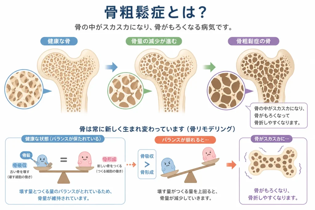 骨粗しょう症の説明イラスト
